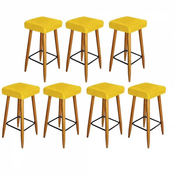 Kit 07 Banqueta Alta Quadrado Luma Castanho Amarelo