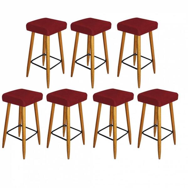 Kit 07 Banqueta Alta Quadrado Luma Castanho Vermelho