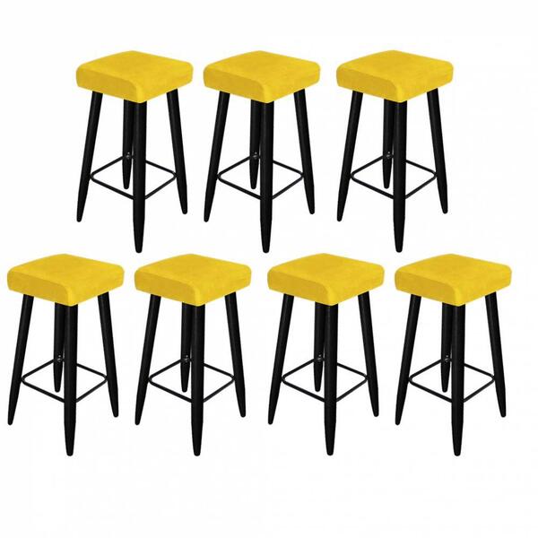 Kit 07 Banqueta Alta Quadrado Luma Preto Amarelo