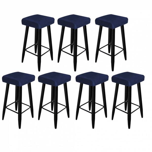 Kit 07 Banqueta Alta Quadrado Luma Preto Azul Marinho