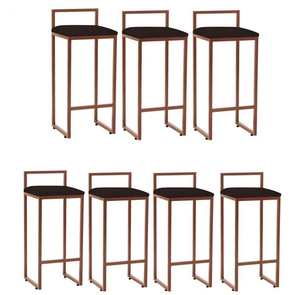 Kit 07 Banqueta Lina Ferro Bronze Corino Marrom