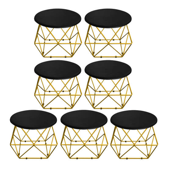 Kit 07 Mesa De Centro Lol Industrial Pé Ferro Dourado Tampo M