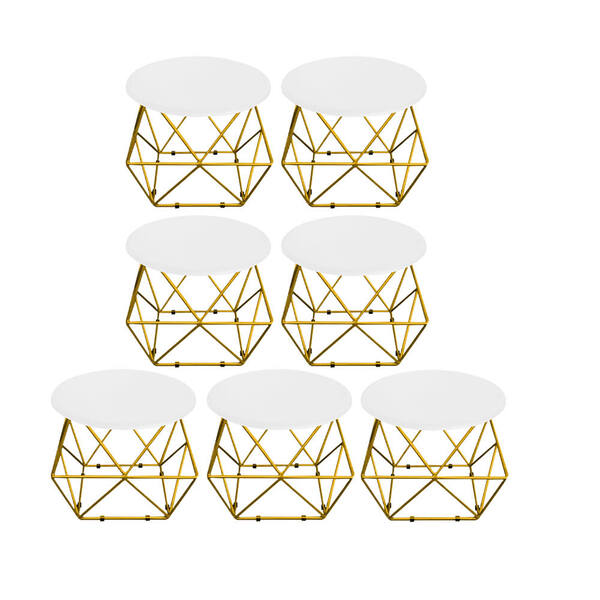 Kit 07 Mesa De Centro Lol Industrial Pé Ferro Dourado Tampo M