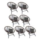 Kit 07 Poltrona Cadeira Corino Cinza