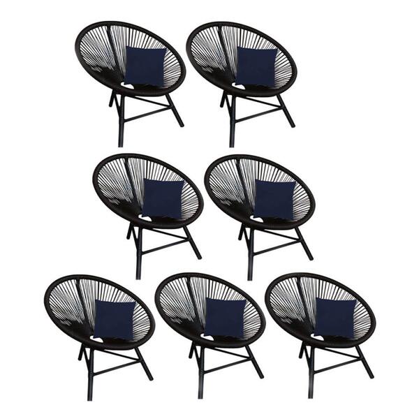 Kit 07 Poltrona Cadeira Suede Azul Marinho