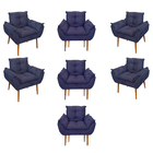 Kit 07 Poltronas Decorativas Opala Retro Consultório Suede Az