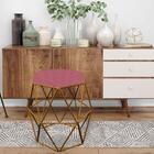 Kit 07 Puff Banqueta Aramado Luna Hexágono Base Dourado Suede