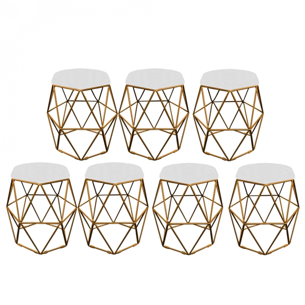 Kit 07 Puff Banqueta Aramado Luna Para Penteadeira Hexágono B