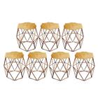 Kit 07 Puff Banqueta Luna Aramado Hexágono Bronze Pelúcia Dou