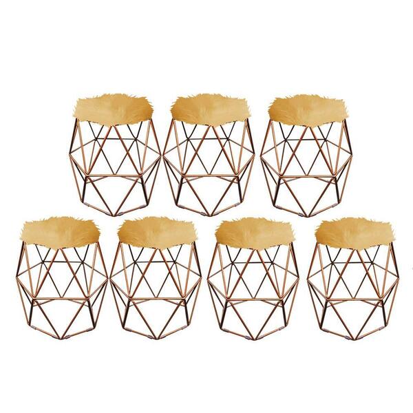 Kit 07 Puff Banqueta Luna Aramado Hexágono Bronze Pelúcia Dou