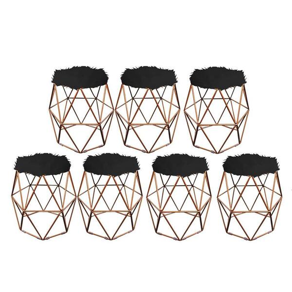 Kit 07 Puff Banqueta Luna Aramado Hexágono Bronze Pelúcia Pre