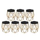 Kit 07 Puff Banqueta Luna Aramado Hexágono Dourado Pelúcia Pr