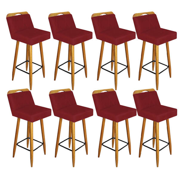 Kit 08 Banqueta Alta C/ Encosto Lith Para Cozinha Bar Balcão