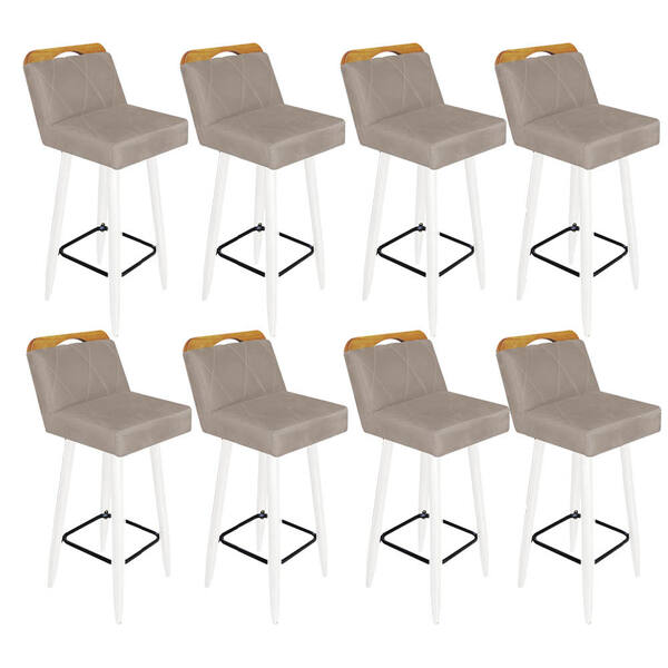 Kit 08 Banqueta Alta C/ Encosto Lith Para Cozinha Bar Balcão