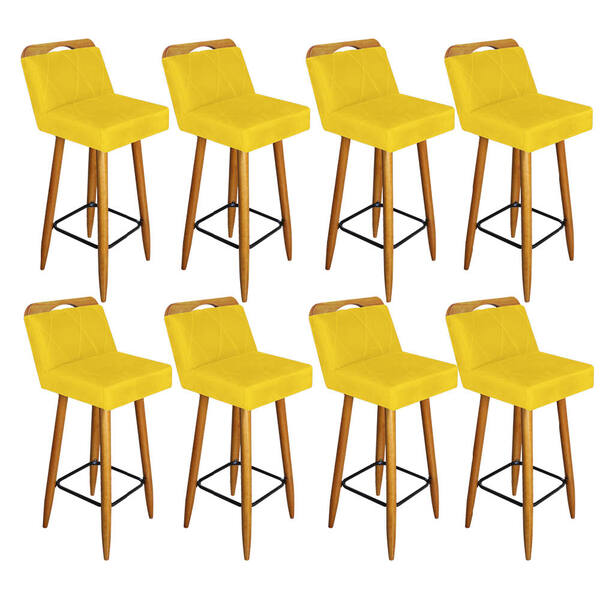 Kit 08 Banqueta Alta C/ Encosto Lith Para Cozinha Bar Balcão