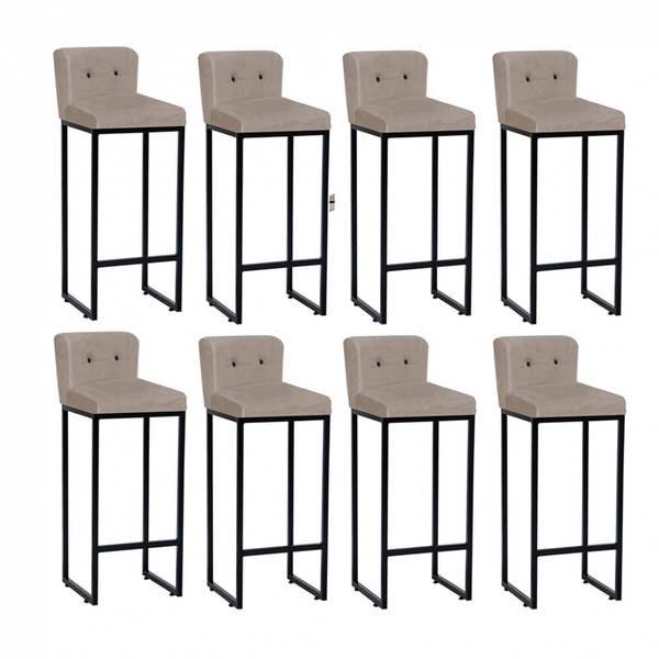 Kit 08 Banqueta Alta C/ Encosto Lucca Industrial Cozinha Balc