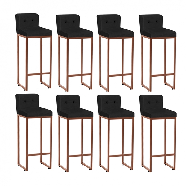 Kit 08 Banqueta Alta C/ Encosto Lucca Industrial Cozinha Balc