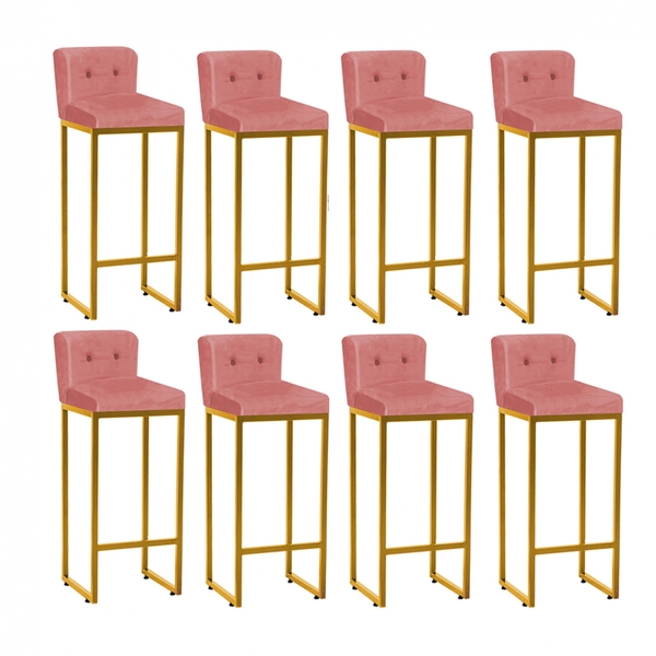 Kit 08 Banqueta Alta Com Encosto Lucca Industrial Cozinha Bal