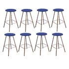 Kit 08 Banqueta Alta Ferro Bronze Suede Azul Marinho