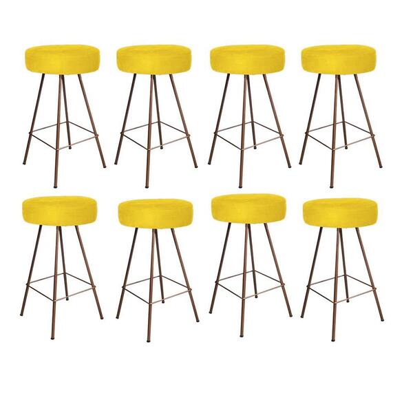 Kit 08 Banqueta Alta Laisa Bronze Suede Amarelo