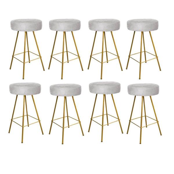 Kit 08 Banqueta Alta Laisa Dourado Suede Cinza