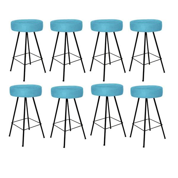 Kit 08 Banqueta Alta Laisa Preto Suede Azul Turquesa