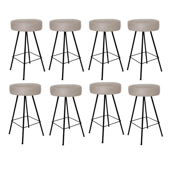 Kit 08 Banqueta Alta Laisa Preto Suede Bege