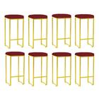 Kit 08 Banqueta Alta Lara Ferro Dourado Corino Vermelho