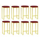 Kit 08 Banqueta Alta Lara Ferro Dourado Suede Vermelho