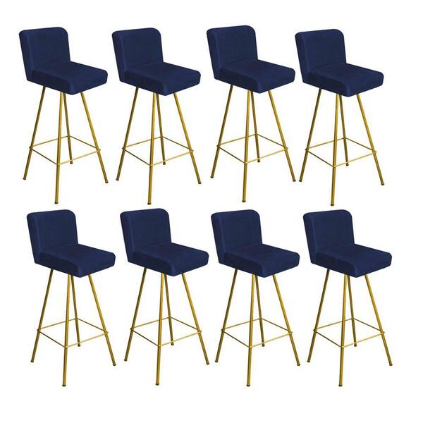 Kit 08 Banqueta Alta Lexi Dourado Suede Azul Marinho