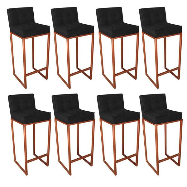 Kit 08 Banqueta Alta Linne Bronze Suede Preto