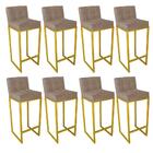 Kit 08 Banqueta Alta Linne Dourado Corino Bege