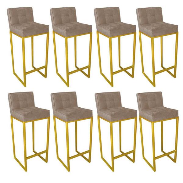 Kit 08 Banqueta Alta Linne Dourado Corino Bege