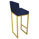 Kit 08 Banqueta Alta Linne Dourado Suede Azul Marinho
