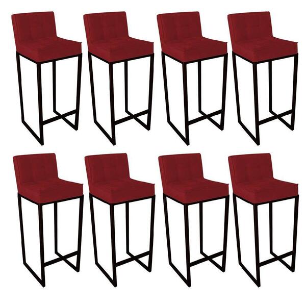 Kit 08 Banqueta Alta Linne Preto Suede Vermelho