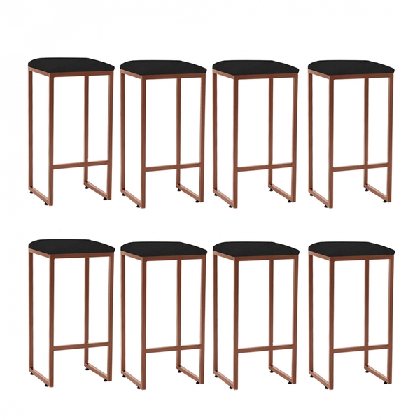 Kit 08 Banqueta Alta Lua Industrial Cozinha Bar Balcão Bistrô