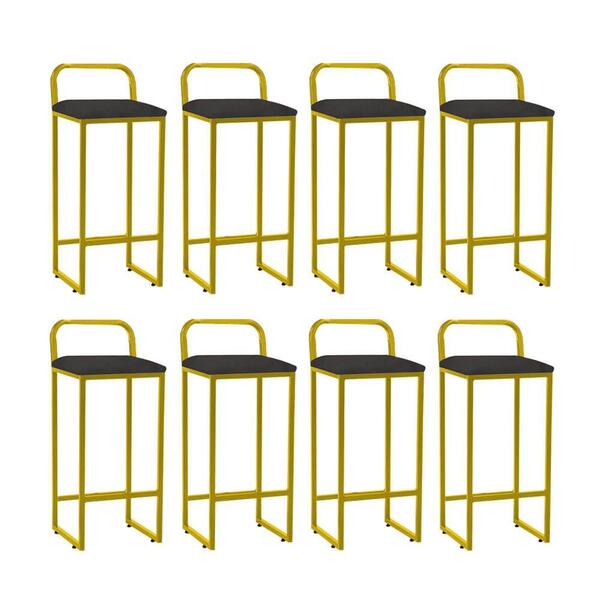 Kit 08 Banqueta Alta Luffi Com Encosto Dourado Cinza