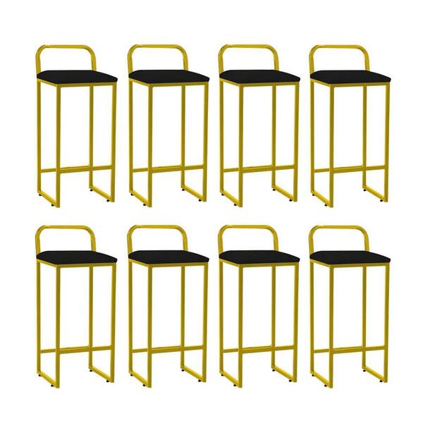 Kit 08 Banqueta Alta Luffi Com Encosto Dourado Preto