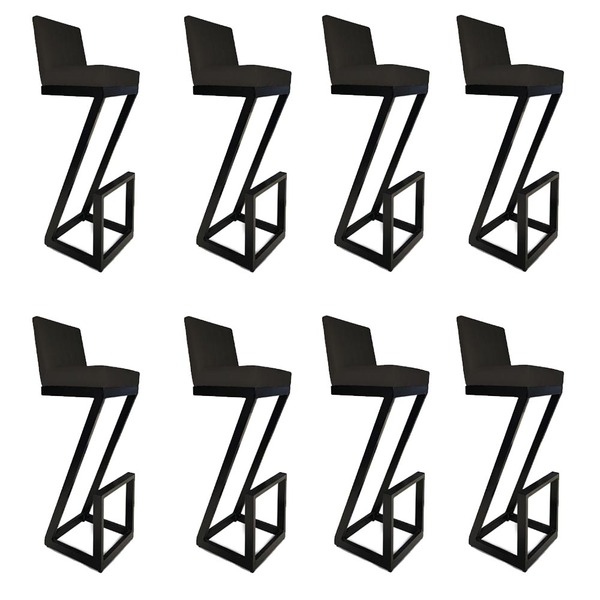 Kit 08 Banqueta Alta Z Base De Ferro Suede Preto - D'classe D