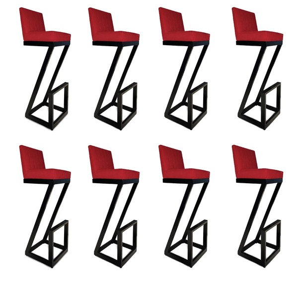 Kit 08 Banqueta Alta Z Base De Ferro Suede Vermelho - D'class