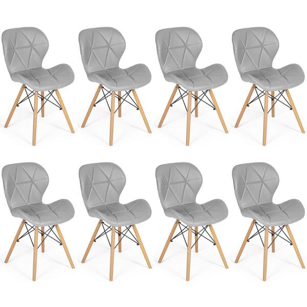 Kit 08 Cadeiras Charles Eames Eiffel Slim Wood Estofada - Cin