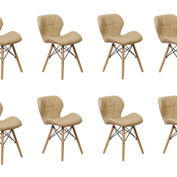 Kit 08 Cadeiras Charles Eames Eiffel Slim Wood Estofada - Nude