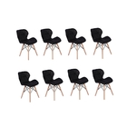 Kit 08 Cadeiras Charles Eames Eiffel Slim Wood Estofada - Pre
