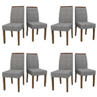 Kit 08 Cadeiras De Jantar Aline Linho Cinza Ln02 Pés Amêndoa