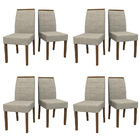 Kit 08 Cadeiras De Jantar Aline Veludo Linho Tl13 Pés Amêndoa