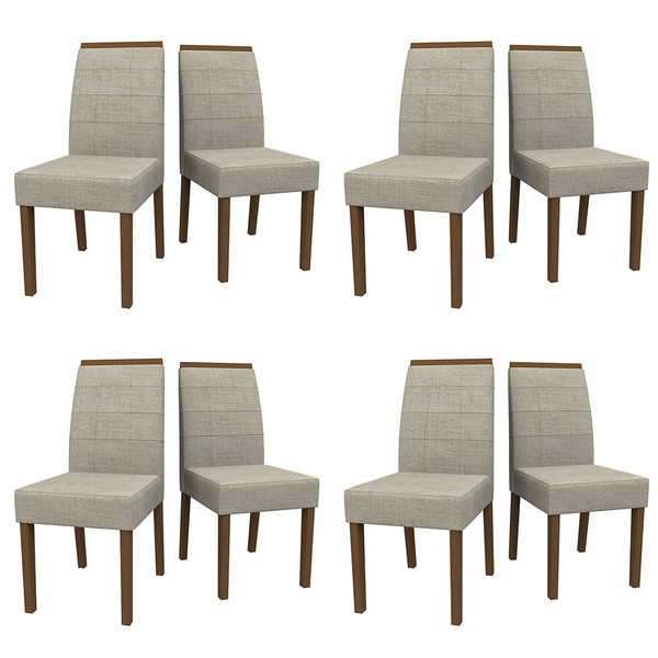 Kit 08 Cadeiras De Jantar Aline Veludo Linho Tl13 Pés Amêndoa
