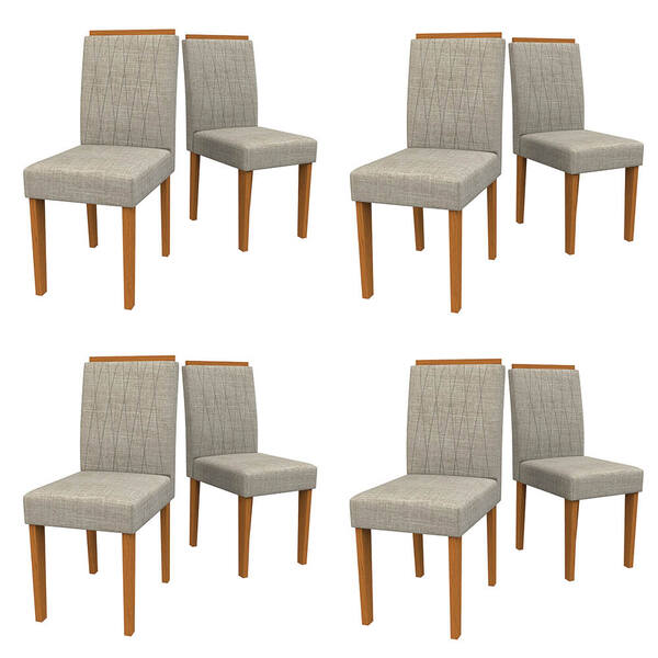 Kit 08 Cadeiras De Jantar Analu Veludo Linho Tl13 Pés Ypê - D