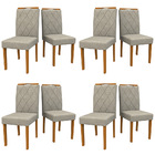 Kit 08 Cadeiras De Jantar Cecília Veludo Linho Tl13 Pés Ypê -
