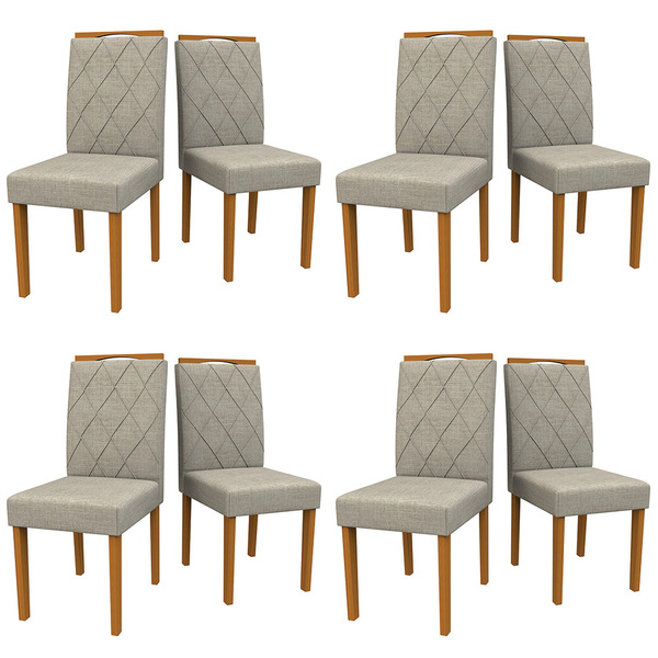 Kit 08 Cadeiras De Jantar Cecília Veludo Linho Tl13 Pés Ypê -