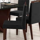 Kit 08 Cadeiras De Jantar Denise Veludo Preto E Madeira Casta